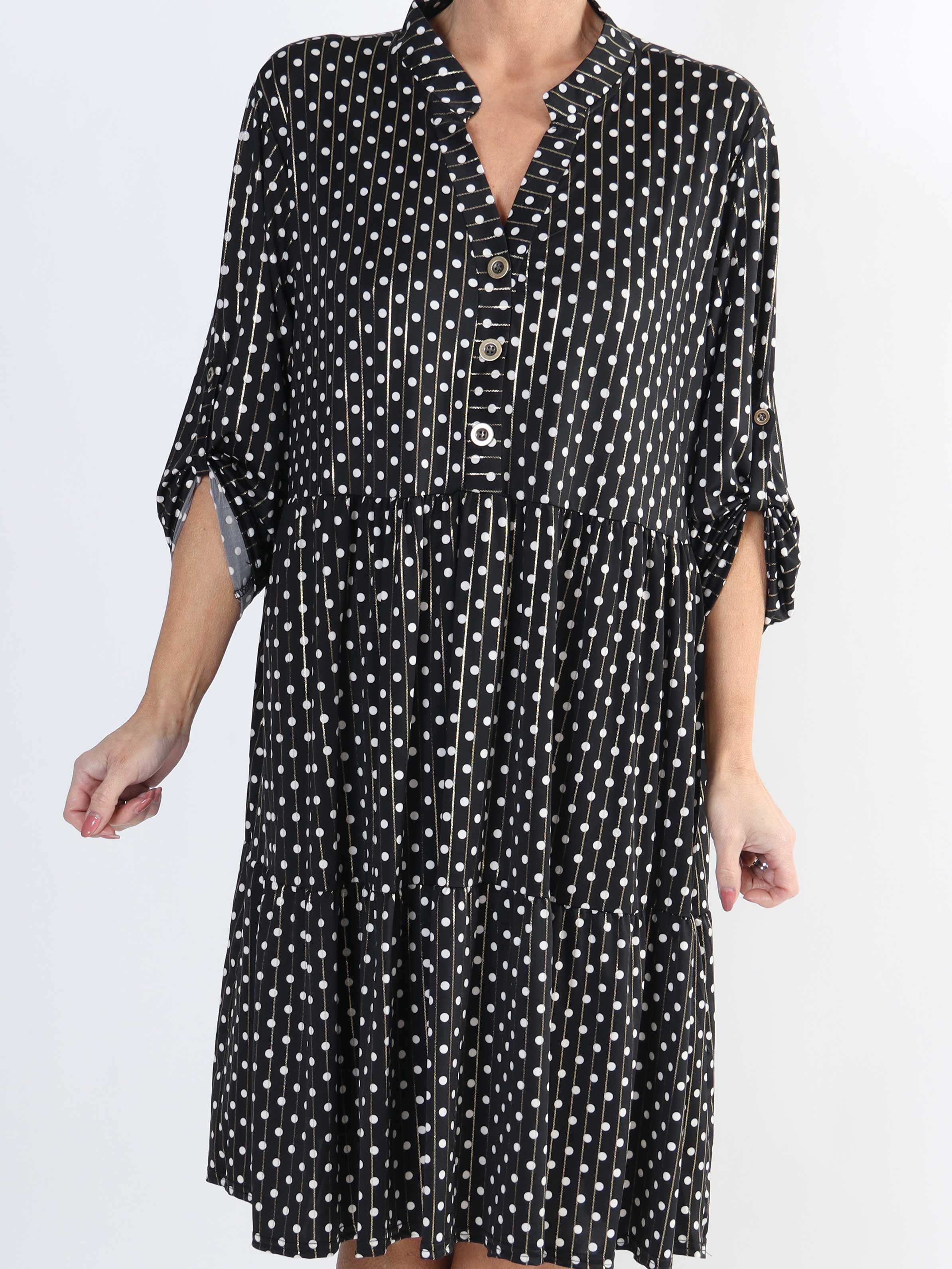 Milano Dot Midi - Plus size-klänning med prickar och lager-på-lager-look - Black
